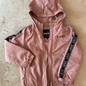 DKNY Dusty Rose Pink Hooded Jacket with Black Logo Patch Kids/Girls Size 4